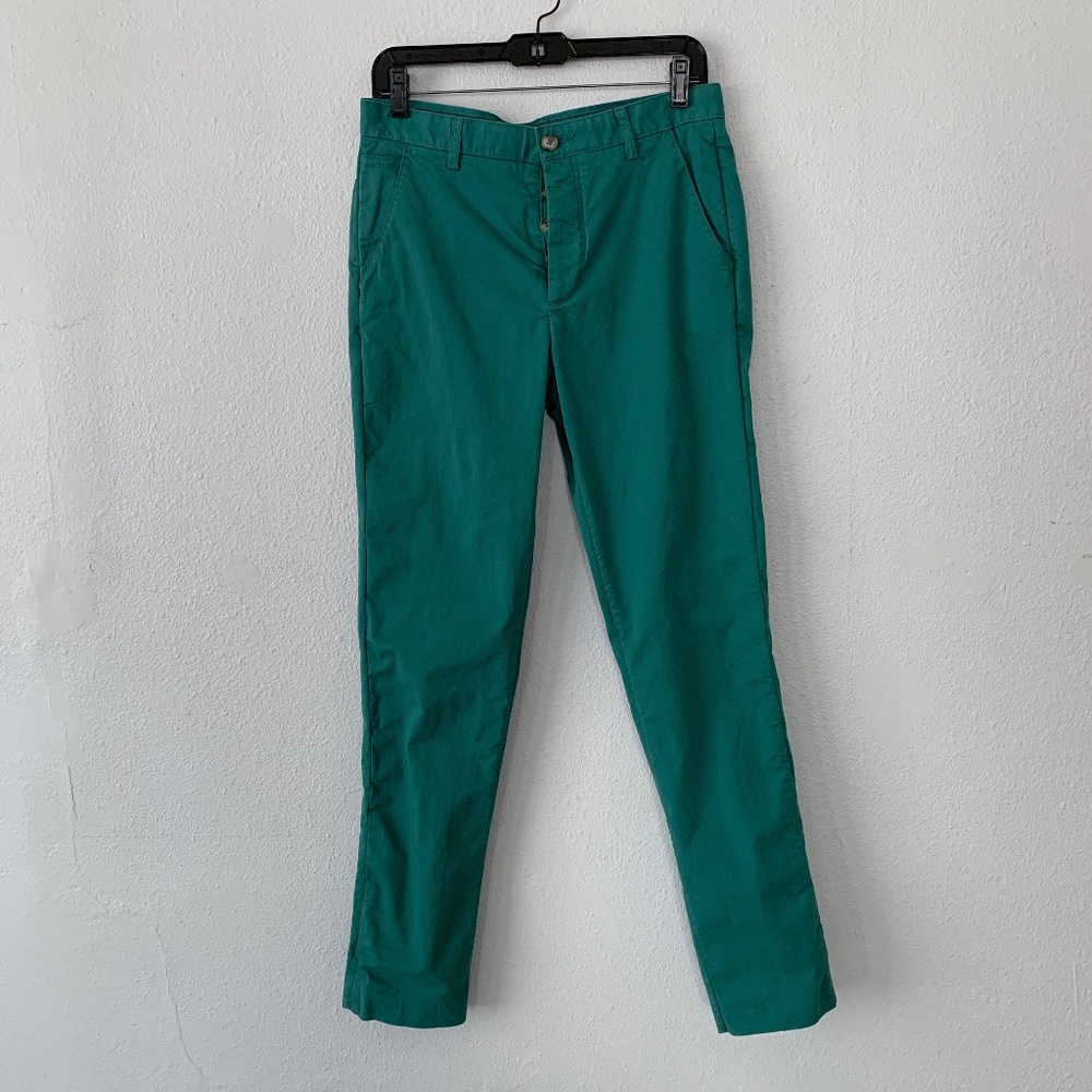 H&M button fly green slim fit chinos